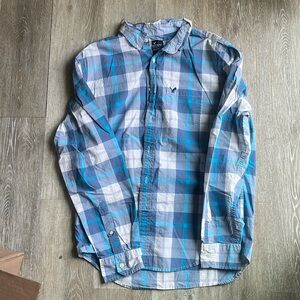 Blue/teal and white button down shirt